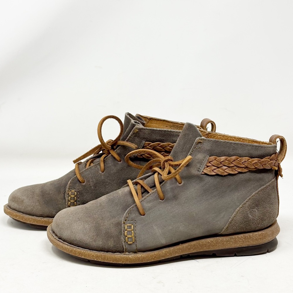 Born Mens Gray Suede Braided Leather Chukka Desert Boots Size 8/39 - Picture 2 of 15